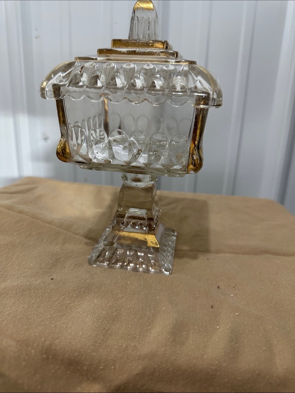 Glass Candy Dish with Gold Trim